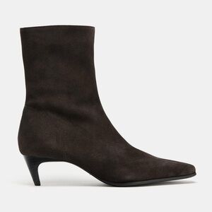 ZARA SPLIT LEATHER KITTEN HEEL ANKLE BOOTS 8/39